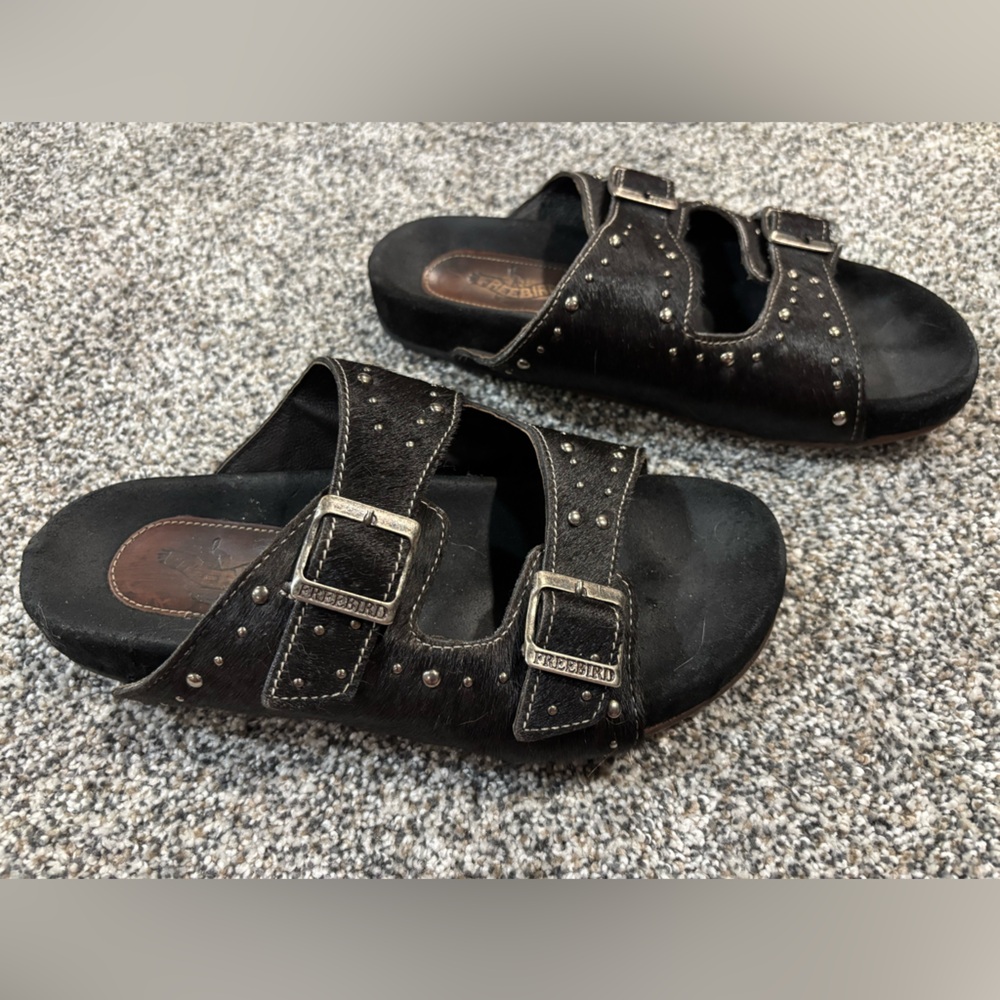 Freebird Asher Pony Women's Sandals Flats Slides Genuine Leather Buckle Size 9